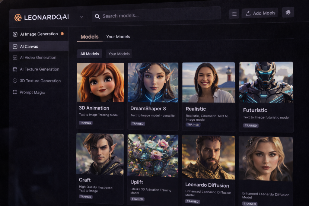 Leonardo AI dashboard and free token system.