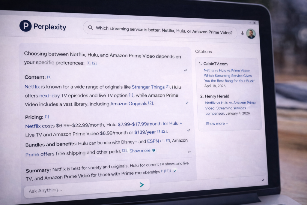 Perplexity AI for research with sources.