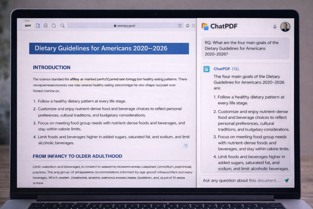 ChatPDF analyzing research papers and notes.
