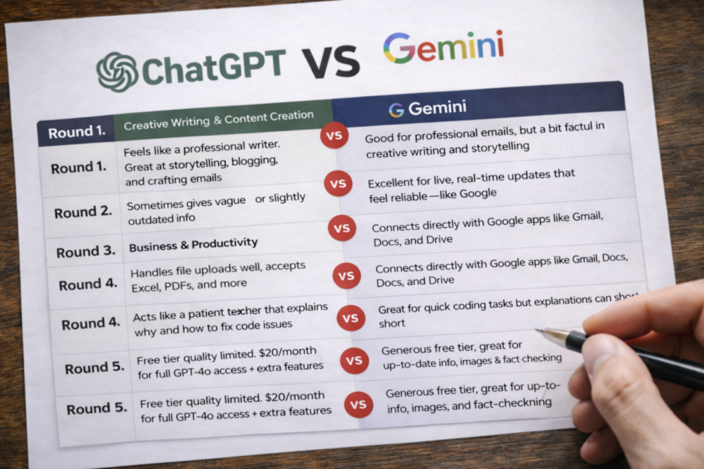 Chatgpt vs Gemini
