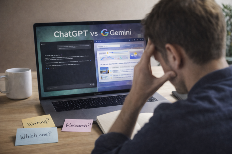 ChatGPT vs Gemini comparison in 2026 showing differences in writing research and AI capabilities