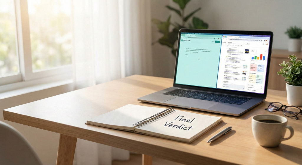 Final verdict image comparing ChatGPT and Google Gemini for everyday use in 2026
