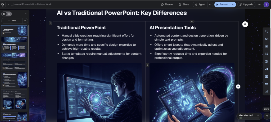 Gamma AI comparing traditional PowerPoint with AI presentation tools, explaining why a free AI presentation maker is faster and more efficient