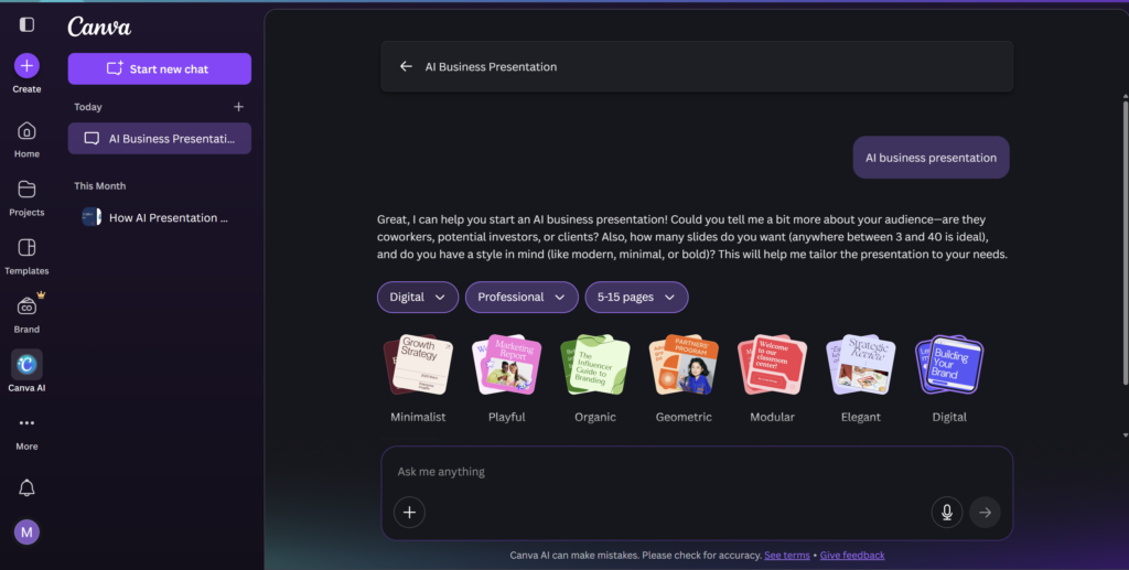 Canva AI Magic Studio creating an AI business presentation using one of the best Free AI Tools 2026
