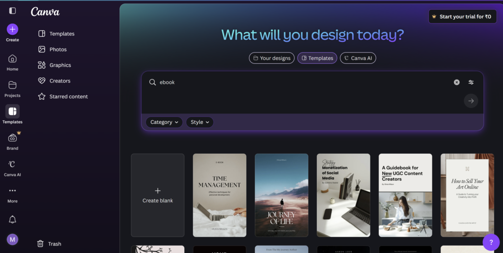 AI-created e-book and online course being designed on laptop for digital product selling