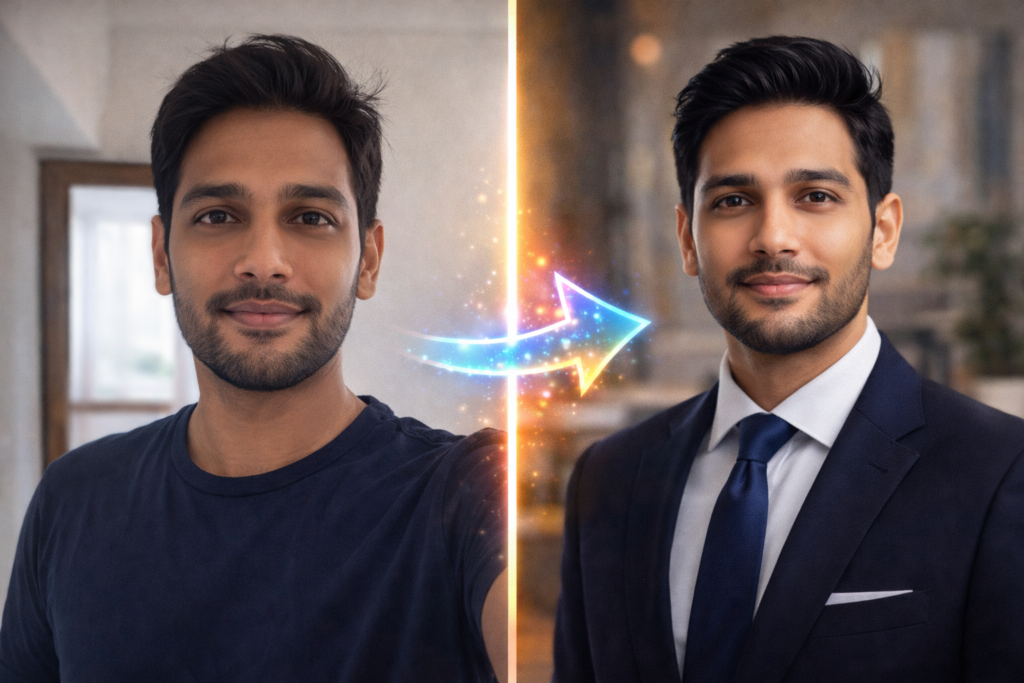 Turn selfie into professional headshot free AI.
