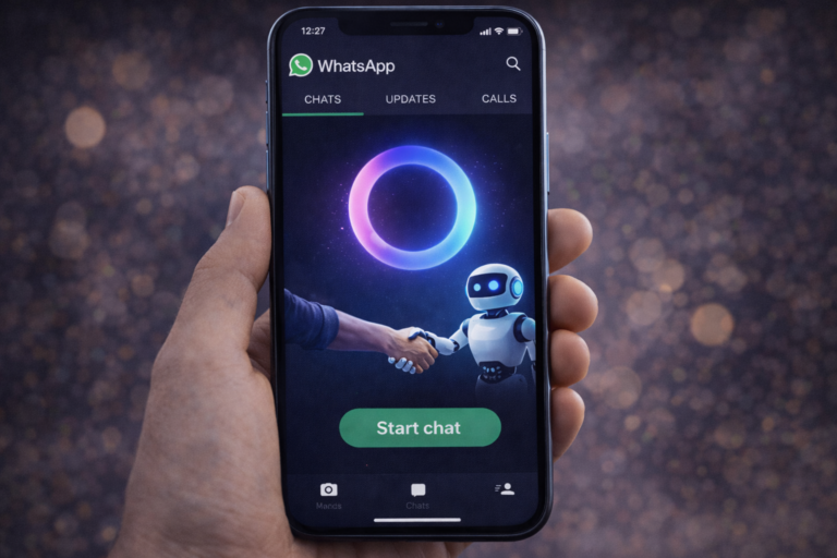WhatsApp AI features Meta AI blue circle icon 2026.