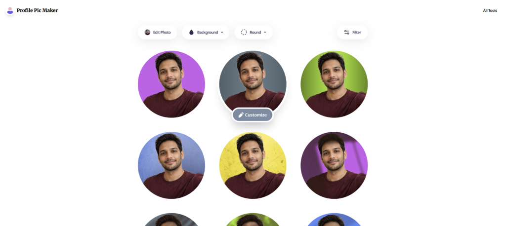 PFPMaker free ai professional headshot generator website interface.