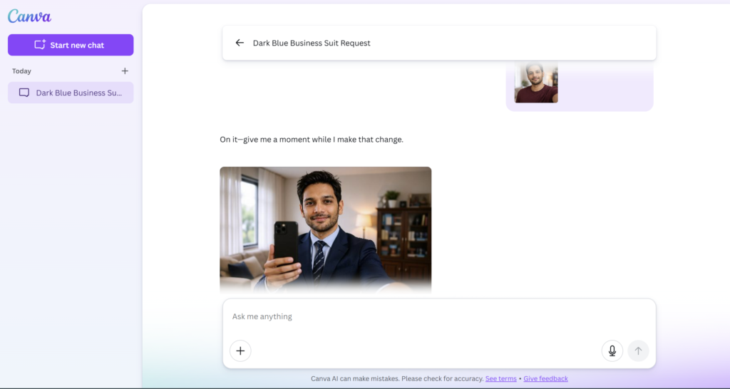 Changing clothes in photo using Canva AI.
