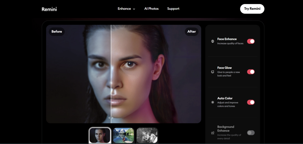 Remini app enhancing headshot quality on mobile.