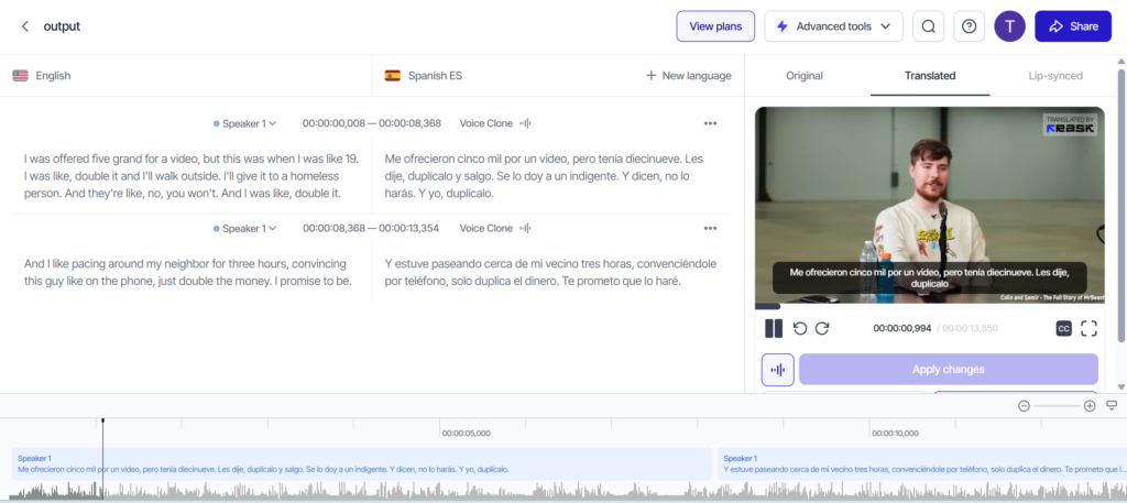 Rask AI voice cloning for video translation.