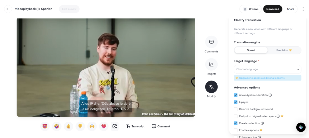 HeyGen AI video translator interface lip sync.